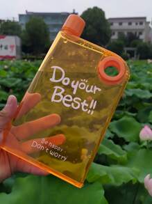 1pc Flat Water Bottle,380ml Portable Plastic Transparent Water Bottle A5 Plastic Memo Paper Travel Flask For School Activity Outdoor Gym Cycling Hiking