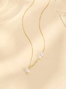 1PC 925 Sterling Silver Y Shaped Pearl Drop Chain Pendants Necklace Fine Jewelry Gift For Women Daily Wear Wedding Party Engagement Valentine's Day