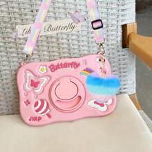Apple Cute Phone Case 1pc Cartoon Rainbow Heart Plush Ball, Butterfly Lollipop Flower Decor, 360 Degree Rotatable Adjustable Strap Phone/Tablet Stand Case Compatible With IPad Air2/IPad Mini/IPad56789/IPad Pro 11 10th Generation