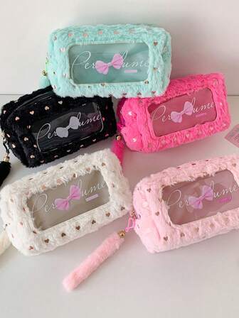 กระเป๋าใส่เครื่องสำอางใหม่ปี 2025 ดีไซน์หัวใจและโบว์ กระเป๋าเครื่องสำอางขนาดใหญ่คุณภาพสูง พกพาสะดวกสำหรับการเดินทาง