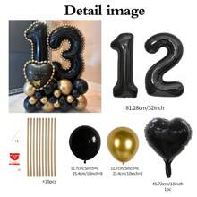 43pcs Black Number Column Balloon Set, Includes 32 Inch (81.28cm) Black Number Foil Balloons, Black & Metallic Gold Round Latex Balloons, Suitable For Anniversary, Birthday Decorations, Brides, Wedding Decor, Graduation, Festivals, Party Decor