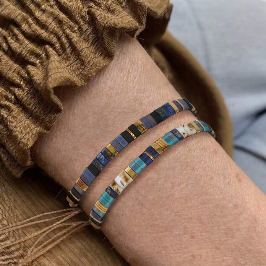 1PC Fashion Bohemian Style Colored TILA Women's Bracelet, Colored Beaded Splicing Metal Braided Rope TILA Bracelet, Stackable Summer Beach TIAL Bracelet, Daily Commuter, Party, Beach Travel Wear, Best Gift For Family And Friends, Family Gift, Birthday Gift, Beach Gift