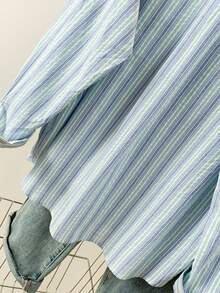 YUXIN Camisa holgada a rayas vintage, blusa de chaqueta de manga larga con cuello para mujer, cómoda de llevar para múltiples ocasiones, ideal para primavera y otoño