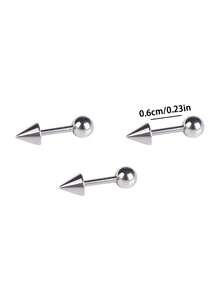 Set de 3 piezas de aretes de perforación tipo cartílago, de acero inoxidable con picos, estilo punk para piercing del hélix - Plateado - Ver 3