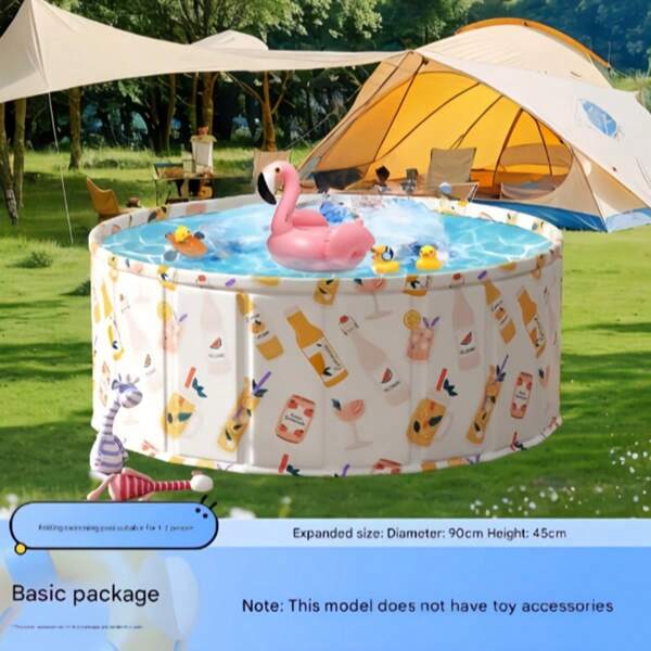 [Portable Swimming Pool] Portable Round Swimming Pool With Drainage Device, Easy Assembly, No Inflation Required, Foldable, PVC Material, Beige And Orange Design, Suitable For Family Gathering And Backyard Entertainment (Liner Color Random)