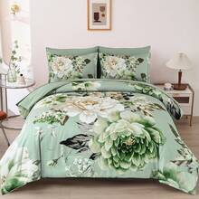 7 Pieces Bed In A Bag Queen King Comforter Set Black/Purple/Green , Pink Floral Bedding Sets Elegant Flower Bed Set Lightweight Comforter For All Season With Flat Sheet, Fitted Sheets, Pillowcases & Shams,For Wedding Items,Valentines Day Home Bed Room Decor,Easter Gifts - màu xanh mòng két - Xem 4