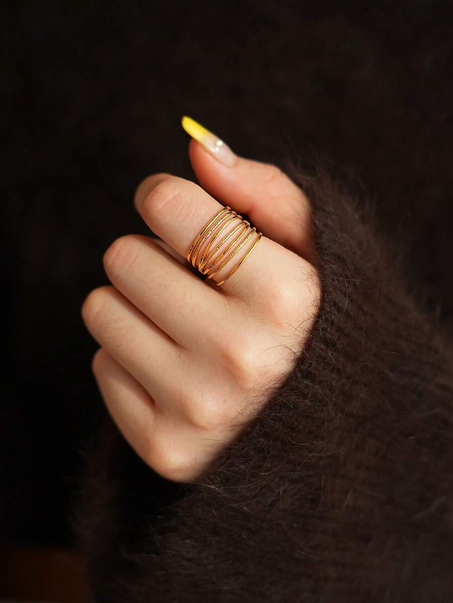 Niche Design Minimalist Style Stainless Steel Open-Ended Ring - Golden 8 - View 1