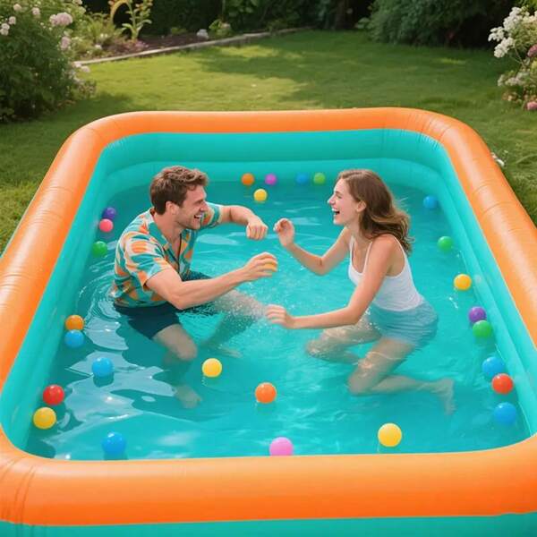 Extra Large 3-Layered Inflatable Swimming Pool For Adults - Thick PVC Material, Foldable & Portable Summer Water Park, Vibrant Green & Orange Color - Fast Inflation, Durable Design For Outdoor Backyard Entertainment & Summer Party