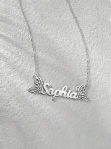 1pc Customized Gold Stainless Steel Butterfly Name Necklace - Personalized Elegant Pendant With Delicate Chain, Women Durable Jewelry Gift, Suitable For Daily And Party Wear, Minimalist Design