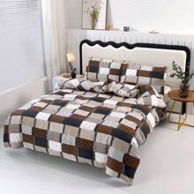 3pcs Printed Brushed Duvet Set [1pc Duvet Cover + 2pcs Pillow Shams] No Bed Sheet, No Filler, New Check Pattern, Popular Floral Design, Soft And Comfortable Fabric, Suitable For Bedroom, Hotel, Dormitory, Hostel