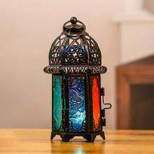 2 Stücke kleine schwarze marokkanische Stil Kerzenlaterne, kleine Teelichthalter mit transparenten Glasscheiben, hervorragend für Terrasse, Innen-/Außenbereich, Veranstaltungen, Ramadan, Partys und Hochzeiten