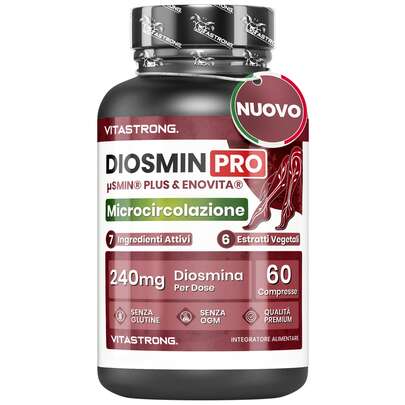 Vitastrong Diosmin PRO Vitastrong Vegan – Complesso Diosmina Micronizzata e Flavonoidi con Enovita, Centella, Ippocastano, Rusco, Lespedeza e Pepe Nero, 60 Compresse