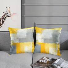 Set Of 2 Throw Pillow Covers Yellow Grey Abstract Decorative Couch Pillows For Home Decor (Single Sided Throw Pillow Cover )45X 45 Cm( No Filling)