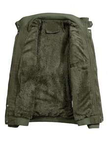 Men's Loose-Fitting Winter Coat With Flap Pockets, Lined With Thick Wool, A Classic And Warm Jacket. - 軍綠色 - 查看 3