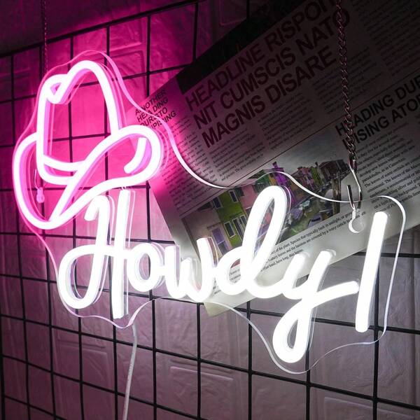 [Rosa Neonlicht] Rosa & Weiß dimmbare LED Neon-Anzeige "Lass uns losgehen Mädels" Cowboyhut USB betriebene Wanddekoration, geeignet für Bar, Schlafzimmer, Wohnzimmer, super für Weihnachten