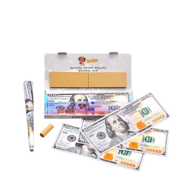 1/5/24 Libros de papel de liar cigarrillos de extra gran tamaño de 110 mm + filtros, diseño de estampado de dólares, 24 papeles + 24 filtros por librito, accesorio para fumar, papel de liar