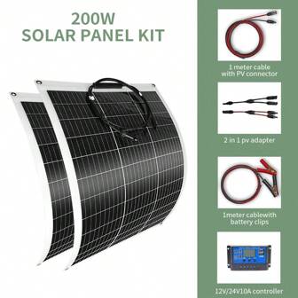 Smaraad Renewable Kit di pannelli solari flessibili, pannelli solari monocristallini da 100W/200W con regolatore MPPT, illuminazione mobile da esterno per campeggio, roulotte, giardino e ricarica telefonica, serie fotovoltaica solare di ricarica