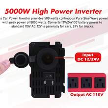 Car Vehicle Power Inverter 2000W 5000WMax DC 12V To AC 110V 120V Converter 4 USB, Car Power Inverter DC 12V To AC 110V Converter LCD - 黑色 - 查看 2