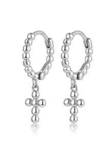 1 对 925 纯银时尚简约十字架吊坠耳环 - 男女皆宜，适合日常和派对佩戴。生日、复活节和万圣节的完美珠宝礼物。