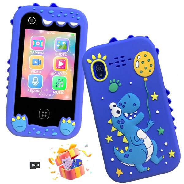 Smartphone de juguete para niños, teléfono de juguete para niños de 3 a 12 años, con pantalla táctil, cámara dual, reproductor de música, smartphone de aprendizaje, regalo de Navidad y cumpleaños para niños de 3 a 12 años (incluye tarjeta de 8GB)