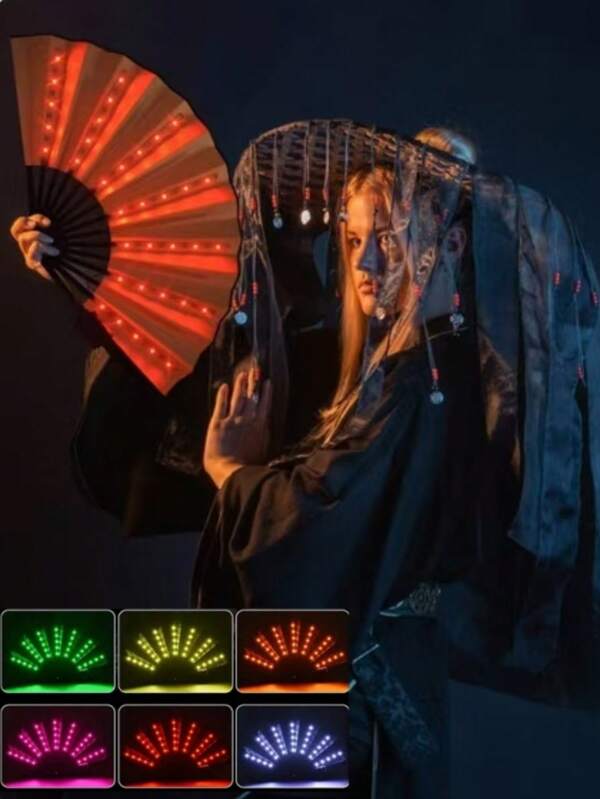 LED Lighted Fan; Multi-Color Chinese Handheld Folding Fan; Birthday Party Dance Gift; Wedding Night Bar Club Fluorescent Prop