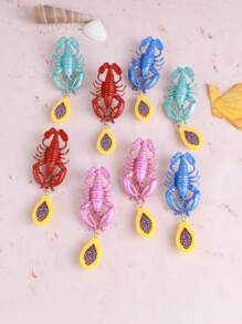 1 pièce Nouvelles boucles d'oreilles à tige uniques de style européen et américain avec coquillages, petits écrevisses rouges, bijoux d'oreille personnalisés avec motifs d'animaux marins