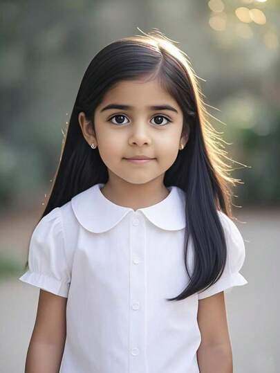 Young Girl College Style White Button-Down Shirt With Puff Sleeves, Spring/Summer