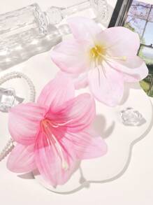 2 piezas Clips de pelo con forma de flor de lirio rosa de estilo bohemio, elegantes y dulces, decorativos para la playa, vacaciones y el mar, pasadores de pelo, accesorios escolares, pasadores de pelo rosa