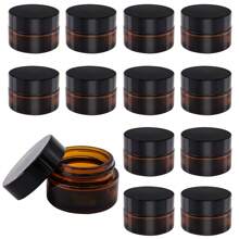 5pcs Amber Glass Jars With Black Lids - Unscented, Leakproof, Wide Mouth, Travel Size Refillable Containers For Cream & Lotion, Portable Light-Proof DIY Sample Bottles