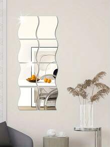 6 Simple Wave Acrylic Mirror Stickers, Size 4.72 Inches * 3.54 Inches For Wall Decoration They Are Self-Adhesive Mirror Stickers, Combined DIY Mirror Wall Stickers 3D Three-Dimensional Home Decoration Creative Self-Adhesive Trays, Suitable For Decorating The Center Of The Table Or Weddings Room Decor