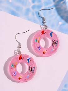 1 Pair Of Creative & Cute Mini Blue Swimming Ring Earrings For Women, Beach/Vacation Jewelry