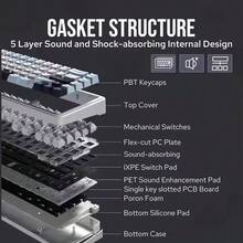 AULA F65 客制化机械键盘垫片结构热插拔垫片客制化游戏键盘，五层垫片，RGB 背光蓝牙/无线 2.4GHz/USB 三模连接，专供电竞、游戏、办公使用 - 彩色 - 查看 7