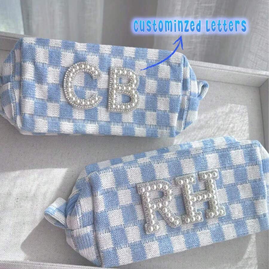 Plaid Cosmetic Bag, Beach Bachelorette Party Gift, Plaid Makeup Bag, Customized Toiletry Bag, "Last Call At The Shore", Beach Bachelorette Party - Multicolor - View 1