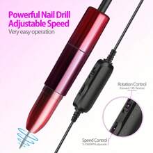Electric Nail File, Electric Nail Drill Set, USB Plug-In Nail Polisher For Acrylic Gel Nails, Professional Nail Drill Contour Pedicure Tool With 11 Nail Drill Bits And 6 Sanding Rings, Suitable For Home Salon Use, Women's Gift
