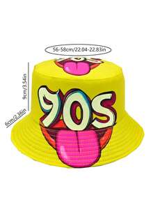 Retro 90s Graffiti Print Bucket Hat, Unisex Street Hip Hop Lightweight Reversible Bucket Hat, Suitable For Parties And Events - A - View 2