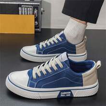 Men's Casual Canvas Sneakers - Breathable, Low-Top Lace-Up Shoes With PVC Sole, Fashionable Blue And White Design For Casual Attire