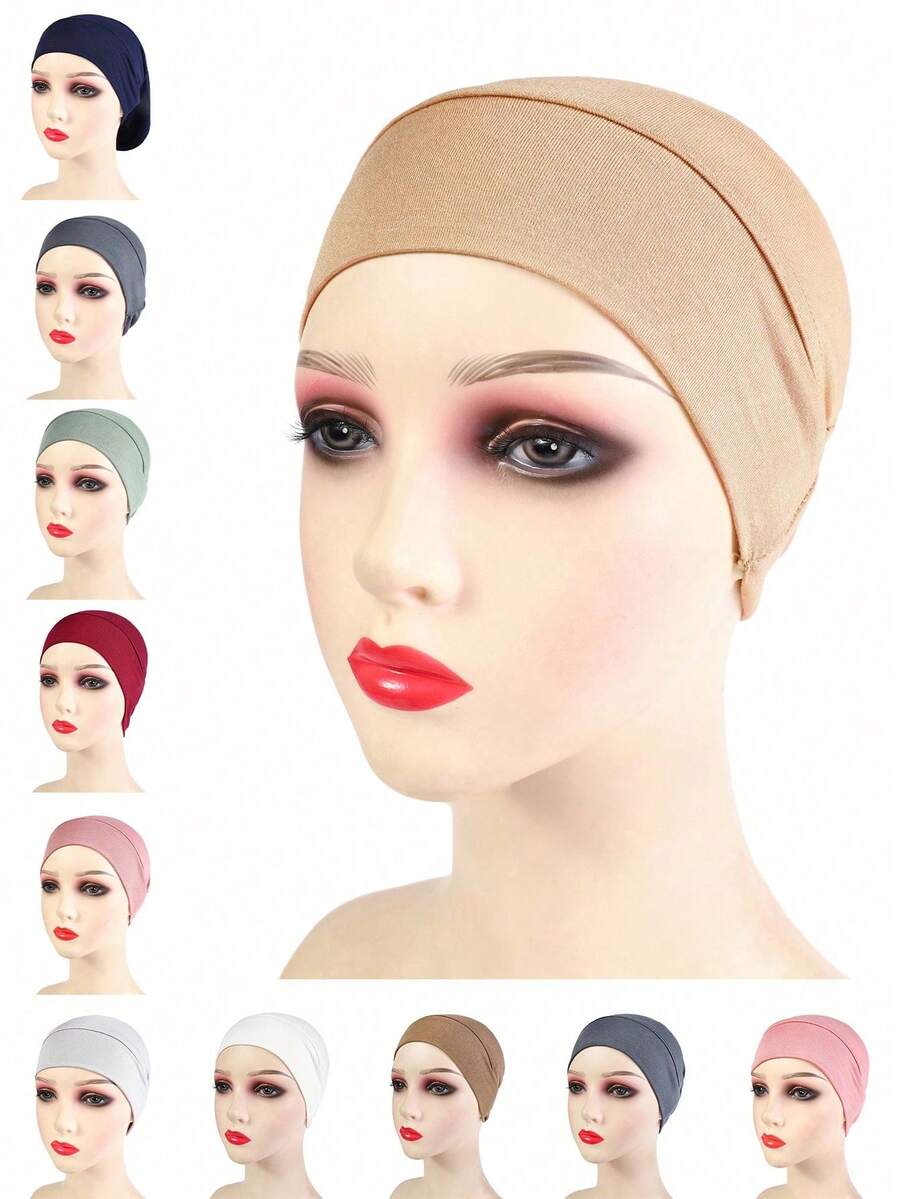 1pc Women's Solid Color Soft Viscose Hijab Neck Gaiter Inner Cap, Elastic Silky Thick And Comfortable, Suitable For Daily Headscarf Wear For Dress - Modal Bottom Hat Innercap - View 1