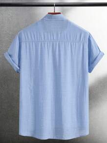Camisa casual de manga corta con cuello alto y medio abotonado para hombre, para verano