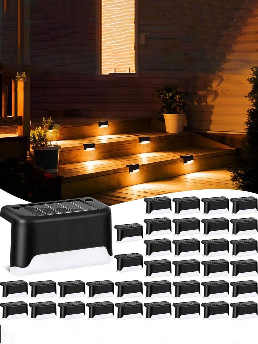 36/24/12/4 Pieces Solar Roof Lights,LED Solar Step Lights,Outdoor Solar Steps,Solar Deck Lights,Outdoor Solar Lights -IP43 Waterproof,Automatic On/Off Switch,12 Hours Lighting For Outdoor Stairs,Fences And Walkways,Multiple Colors Of Illumination,Easy To Install,Ideal For Decorative Lighting For Porches,Stairs,Decks,Gardens And Patio Lighting For Fences And Pathways Lighting Outdoor Solar Ambiance Lighting - ánh sáng ấm áp - Xem 1