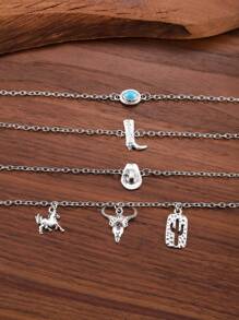4pcs Western Style Bracelet Set, Retro Cowboy Hat, Cowboy Boot, Bull Head Pendant Adjustable Cowboy Bracelet, Simple Daily Party Jewelry Gift
