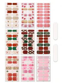 16片装格子美甲贴纸，法式闪粉自粘全贴甲片，女士DIY美甲贴纸 - 彩色 - 查看 8