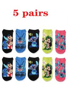 Disney Disney Fun Cartoon Prints, Soft Material, Ideal For Disney Fans, Perfect For Casual And Daily Wear Printed Combination Socks Set Stitch Boat Socks Floor Socks 5pairs