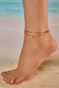 Tropiscape 2pcs Women's Foot Chains, Bohemian Multi-Layer Heart Shaped Anklet, Summer Beach Foot Jewelry Leg Chain Valentines Vacay Vibes Vacation Relax Beach Autumn Winter Gifts - Heart - View 1