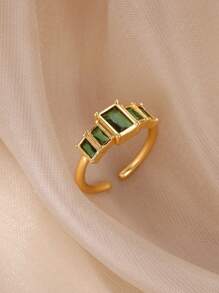 Inele vintage colorate din oțel inoxidabil cu zirconiu cubic, inel deschis anti-decolorare placat cu aur de 18K cu piatră pătrată pentru femei, accesorii pentru bijuterii de nuntă, cadouri de ziua de naștere pentru mama/cea mai bună prietenă