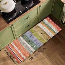 1 pieza Alfombra suave de cocina, Felpudo lavable antideslizante, Alfombra camino, Felpudo, Juego de alfombrillas de baño, sala de estar, lavandería, Alfombra de área, Decorativa apta para cocina, sala de estar, entrada, balcón, decoración del hogar, anti-suciedad, cafetería, bar, fiesta, regalo festivo, Alfombra de piso de dormitorio, Alfombra de baño, Decoración de habitación, Decoración de cocina, Diseño de reno en marco azul y blanco a rayas de fondo colorido