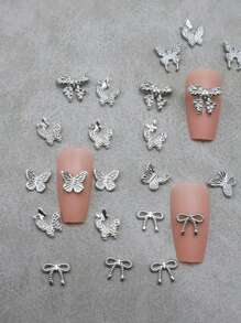 20pcs/Pack Nail Art Decorations - Assorted Butterfly & Bow Designs, Suitable For Nail Art Decoration