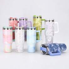 Stainless Steel Thermal Cup 1200 Ml With Handle And Straw Designs: CLOUDS, MARBLE AND GLITTER - 粉色 - 查看 4