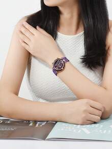 Reward Women Quartz Watch Luxury Fashion Lady Wrist Watches Stainless Steel Bracelet Waterproof With Box Elegant And Versatile For Business And Casual Wear Retro Rectangle Watch - Purple - View 4