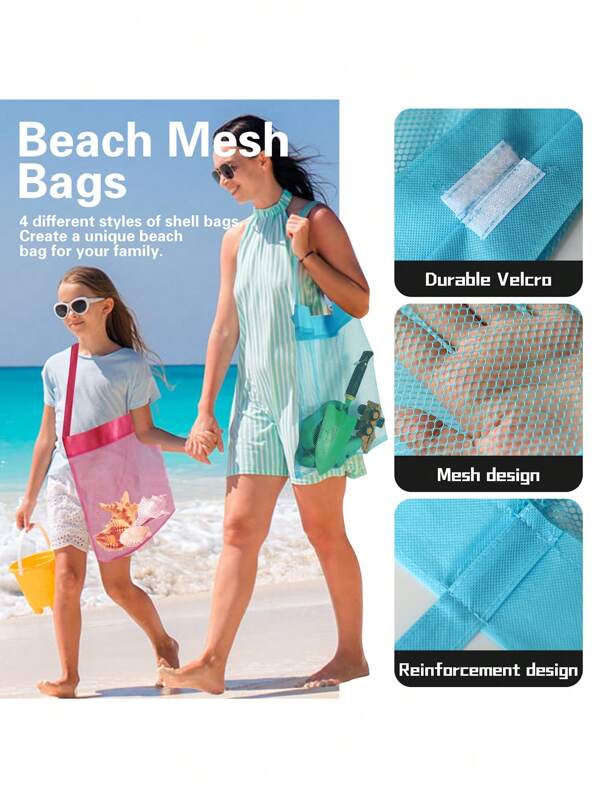 1 pieza Bolsa de playa de gran capacidad, bolsa de malla de almacenamiento rápido para llevar en la mano, bolsa de almacenamiento plegable para viajes, bolsa de malla organizadora para exteriores