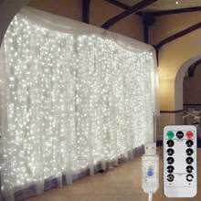 1pc 600 LED Window Curtain String Lights, USB Powered Fairy Lights For Indoor, Suitable For Wedding, Party, Birthday, Christmas, Holiday Decor
